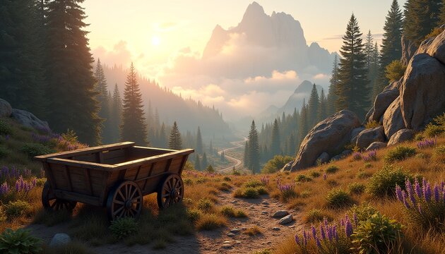 Serene Mountain Valley Sunrise Vista - Powered by Adobe