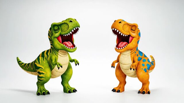 Cartoon dinosaur characters two friends playful