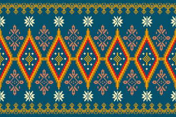 Cross Stitch Geometric ethnic patterns. Design for Saree, Patola, Sari, Dupatta, dupatta, Clothing, fabric, batik, Knitwear, Embroidery, Pixel ethnic pattern. Traditional Design.