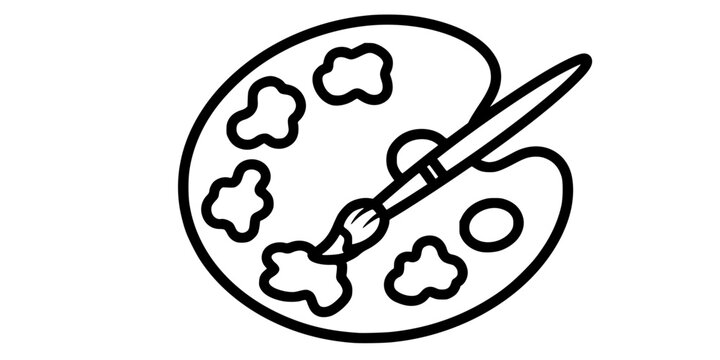 Artist Palette and Brush Vector Outline Art Supplies Illustration for Kids Coloring Book Page - Powered by Adobe