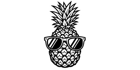 Obraz premium Cool Pineapple with Sunglasses Vector Outline Summer Fruit Illustration for Coloring Book