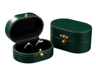 One box is open, revealing two rings nestled in its black velvet interior. The other box is closed. The scene is purely visual, focusing on the product.

The only text present is the "Adobe Stock" wat