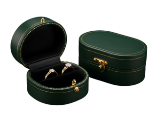 One box is open, revealing two rings nestled in its black velvet interior. The other box is closed. The scene is purely visual, focusing on the product.

The only text present is the "Adobe Stock" wat