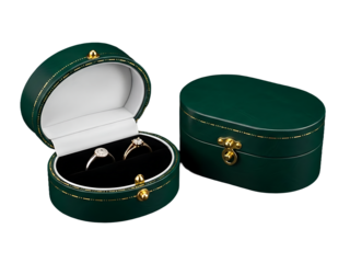 One box is open, revealing two rings nestled in its black velvet interior. The other box is closed. The scene is purely visual, focusing on the product.

The only text present is the "Adobe Stock" wat