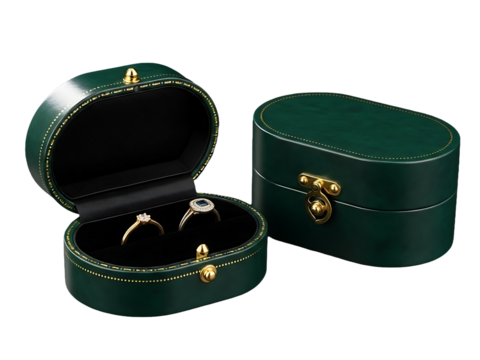 One box is open, revealing two rings nestled in its black velvet interior. The other box is closed. The scene is purely visual, focusing on the product.

The only text present is the "Adobe Stock" wat