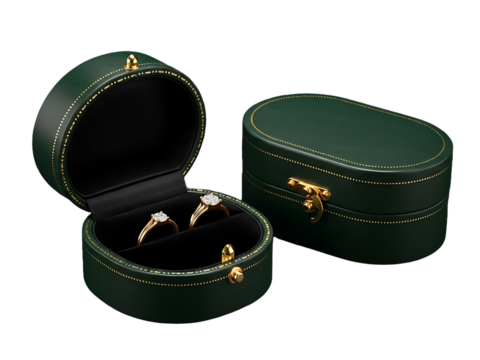 One box is open, revealing two rings nestled in its black velvet interior. The other box is closed. The scene is purely visual, focusing on the product.

The only text present is the "Adobe Stock" wat