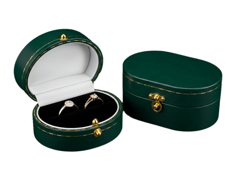 One box is open, revealing two rings nestled in its black velvet interior. The other box is closed. The scene is purely visual, focusing on the product.

The only text present is the "Adobe Stock" wat