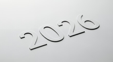 Number 2026 in White Three Dimensional Style on Light Gray Surface