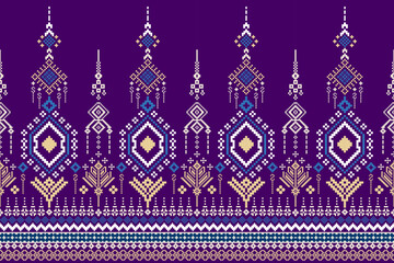 Seamless geometric pattern . pixel pattern. Design for clothing fabric batik wrapping handcraft textile cultural stitching pixel art , Cross stitch pattern