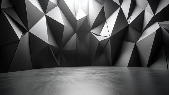 Geometric Abstraction: A captivating architectural scene presents a dynamic interplay of light and shadow, highlighting an avant-garde design of angular shapes.