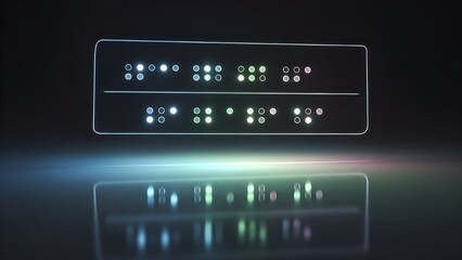 Digital display with illuminated dots representing braille text on a dark background