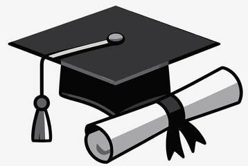 Black graduation cap with diploma scroll education icon
