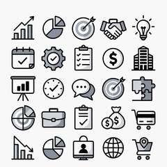 Fototapeta premium Business icon set with charts targets and communication symbols 