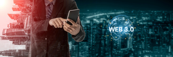 Concept of Web 3.0, the next generation of the internet. This technology represents a decentralized global network built on blockchain, enabling new digital experiences. Fermion