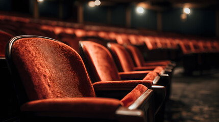 Des si&egrave;ges vides dans un th&eacute;&acirc;tre en attendant le d&eacute;but d'une repr&eacute;sentation pour le public.