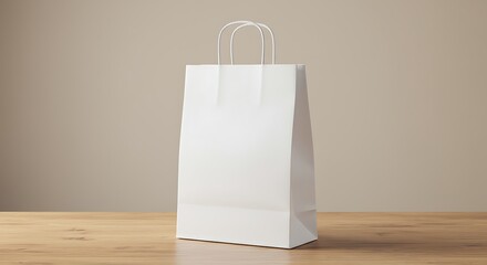 Blank White Paper Bag Mockup on Wooden Surface