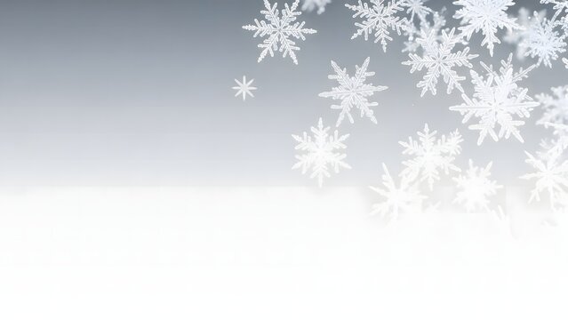 Elegant snowflakes falling gently on a soft grey background for winter holiday designs and seasonal promotions