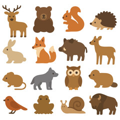 Fototapeta premium Cute Forest Creatures: A delightful gathering of stylized forest animals, each exuding charm and personality in a vibrant array of colors.
