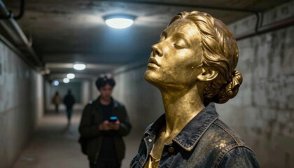 Bronze Statue in Urban Tunnel
