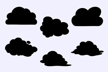 Set of simple black cloud silhouettes. Minimalist vector illustration.