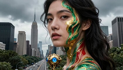 Mystical Woman in Urban Landscape