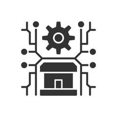 Smart Home System Icon - House With Gear Icon