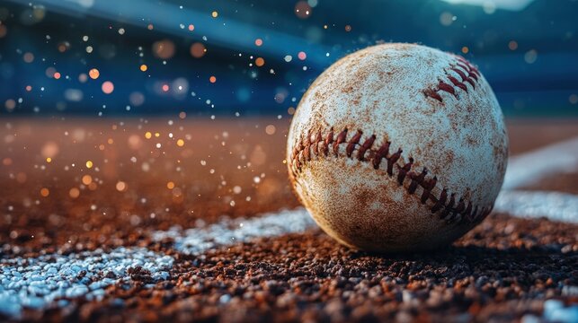 A lone baseball sits on a bed of gravel beneath a vast, star-filled night sky. The image evokes a sense of isolation and wonder. - Powered by Adobe