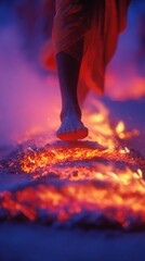 Person Walking on Fire with Bare Feet