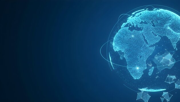 Digital representation of planet Earth with a focus on Africa, symbolizing global network, data and communication.