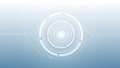 Abstract futuristic technology background with glowing circular user interface elements on a light blue gradient.