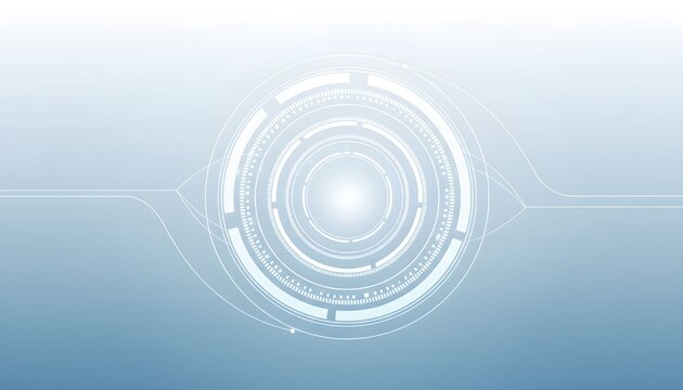 Abstract futuristic technology background with glowing circular user interface elements on a light blue gradient.