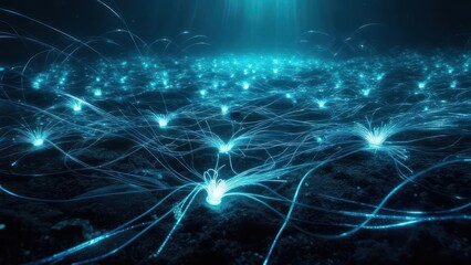 Abstract Neural Network - Interconnected Nodes and Data Flow in Blue.