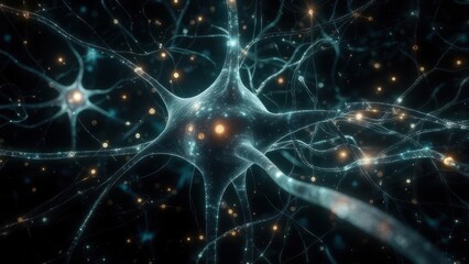 Abstract Neural Network Visualization - Interconnected Neurons and Synapses.