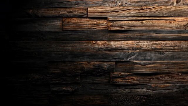 Dark Rustic Wood Planks Texture Background with Weathered Grain and Moving Shadows