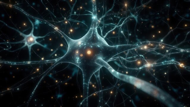 Abstract Neural Network Visualization - Interconnected Neurons and Synapses. - Powered by Adobe