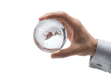 Hand Holding Crystal Globe isolated on transparent background