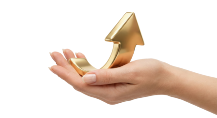 Hand Holding Golden Arrow Rising Up Financial Growth Success