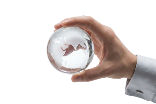 Hand Holding Crystal Globe isolated on transparent background
