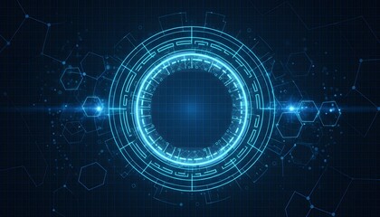 A glowing blue cloud computing symbol with intricate circuitry, emitting digital rain onto a futuristic platform.