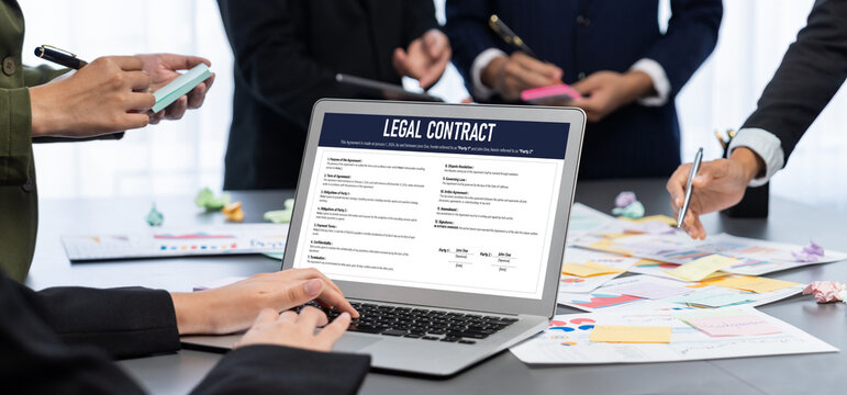 Analyst team use sticky note for creative and analytic brainstorm for business idea with BI data dashboard on laptop screen. Analysis financial data visualization tech for marketing strategy. Prodigy