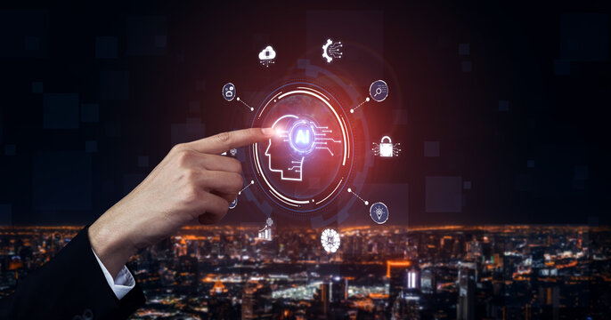 A concept of a global AI ecosystem centered on digital intelligence. Network integrates diverse applications like industrial automation, cloud computing, and fintech for worldwide innovation. Fermion