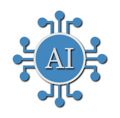 Blue AI Microchip Icon — Futuristic Artificial Intelligence Processor