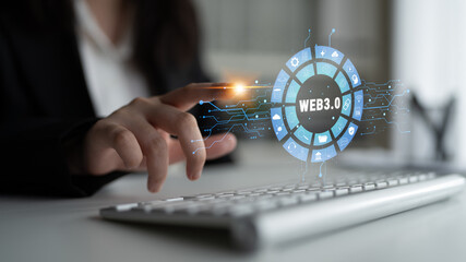 The Web 3.0 technology ecosystem and its digital applications. An interface showcasing the various components of the next generation internet. Motif