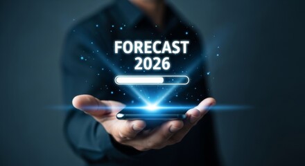 Futuristic business forecast 2026 projection from smartphone