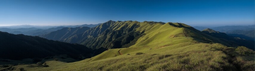 Obraz premium Panoramic hdr view of lush green hills nature landscape scenic environment