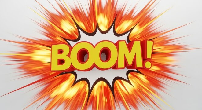 Boom! comic book explosion text on white background - Powered by Adobe