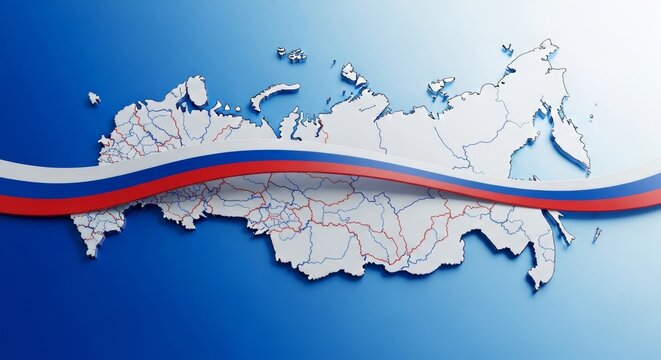 3d map of russia with national flag overlay
