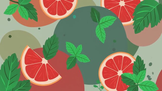 Fresh Grapefruit and Mint: A vibrant illustration showcasing the refreshing blend of grapefruit slices and aromatic mint leaves, creating a visually appealing and enticing design.