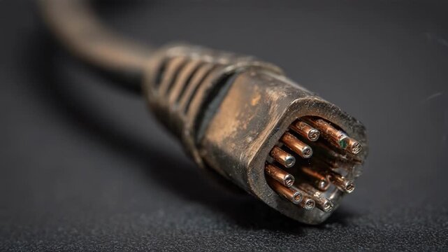 Medium shot of CAT5 style twisted pair cables emphasizing the connector end and copper wiring for basic networking setups