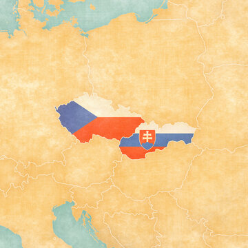 Map of Czech Republic and Slovakia